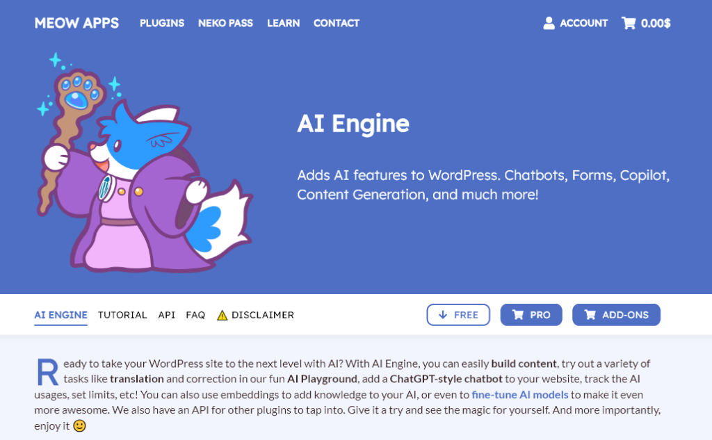 Plugin AI Engine WordPress (Cuplikan Layar)