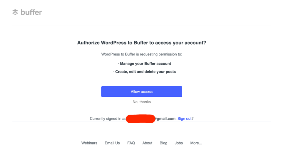 هذه لقطة شاشة للسماح بتخويل wp buffer