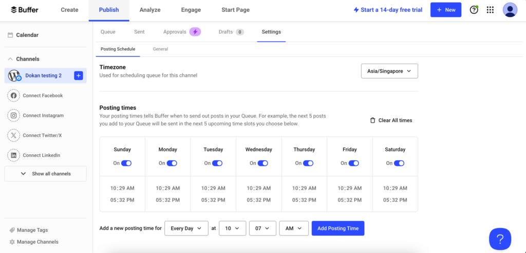 Ini adalah screenshot jadwal postingan