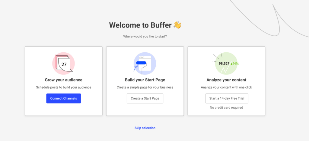 Questo è uno screenshot dell'onboarding del buffer