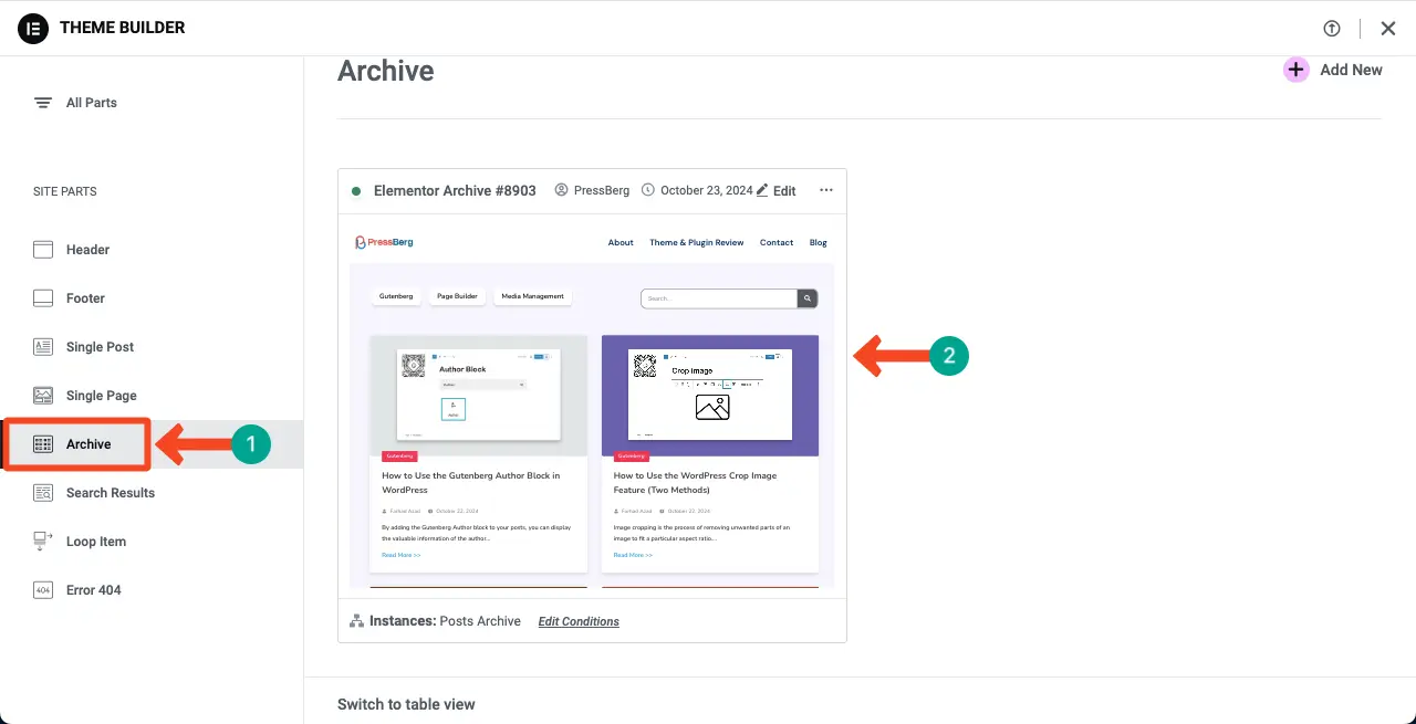 Add an archive page to the theme builder