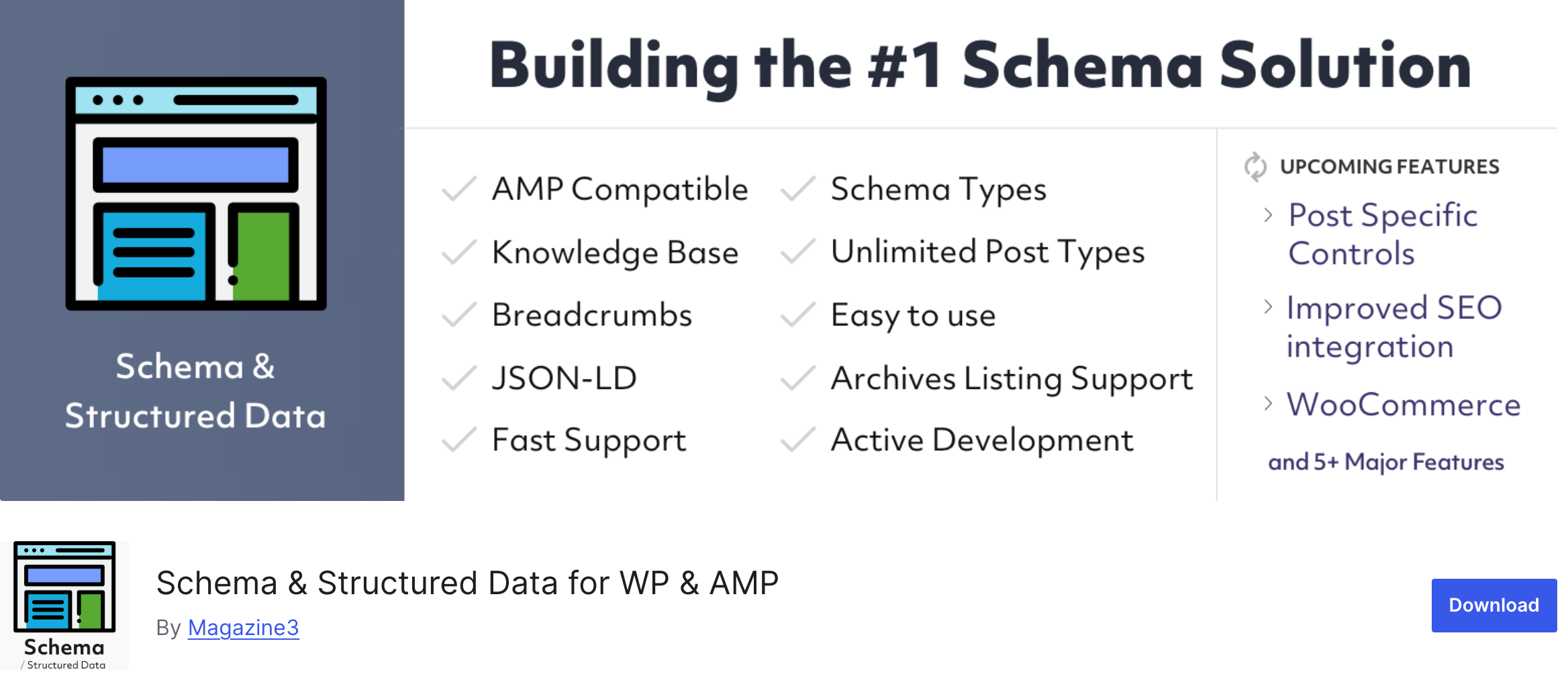 Uma captura de tela do esquema e dados estruturados para WP e AMP