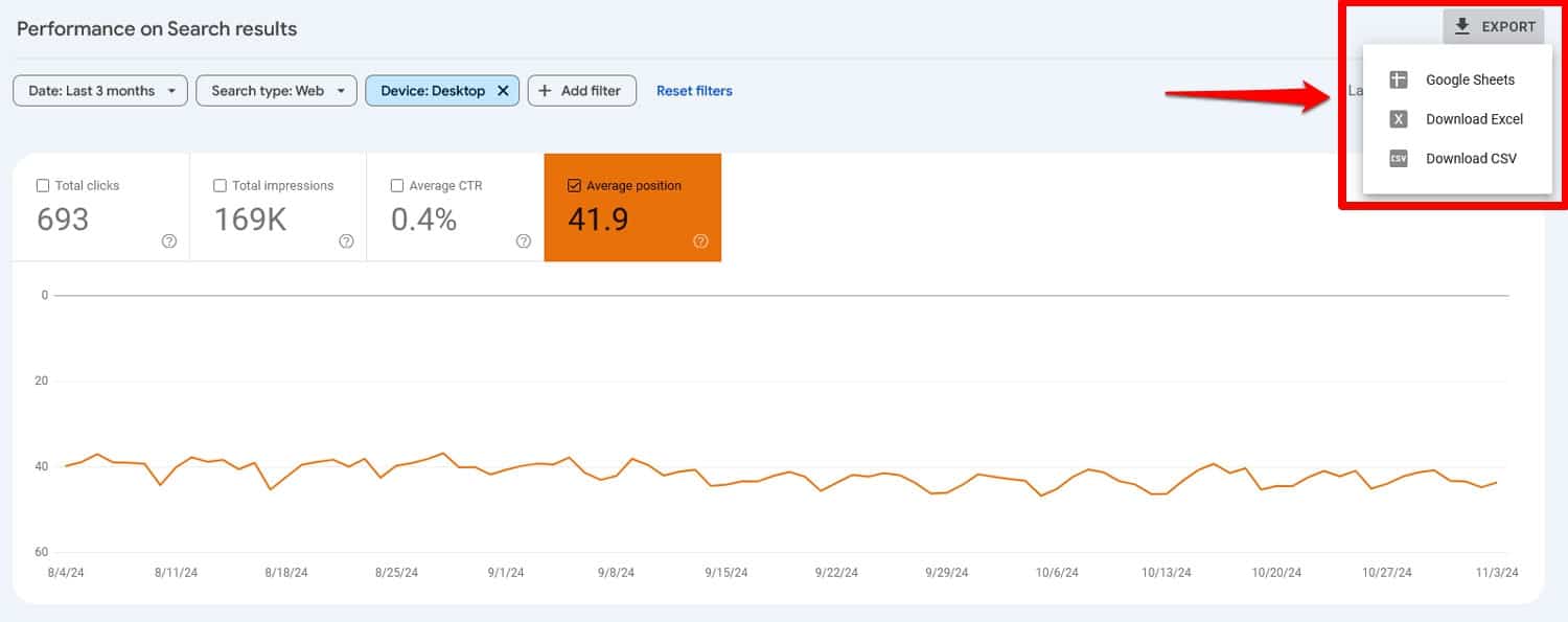 Exportar dados do Google Search Console