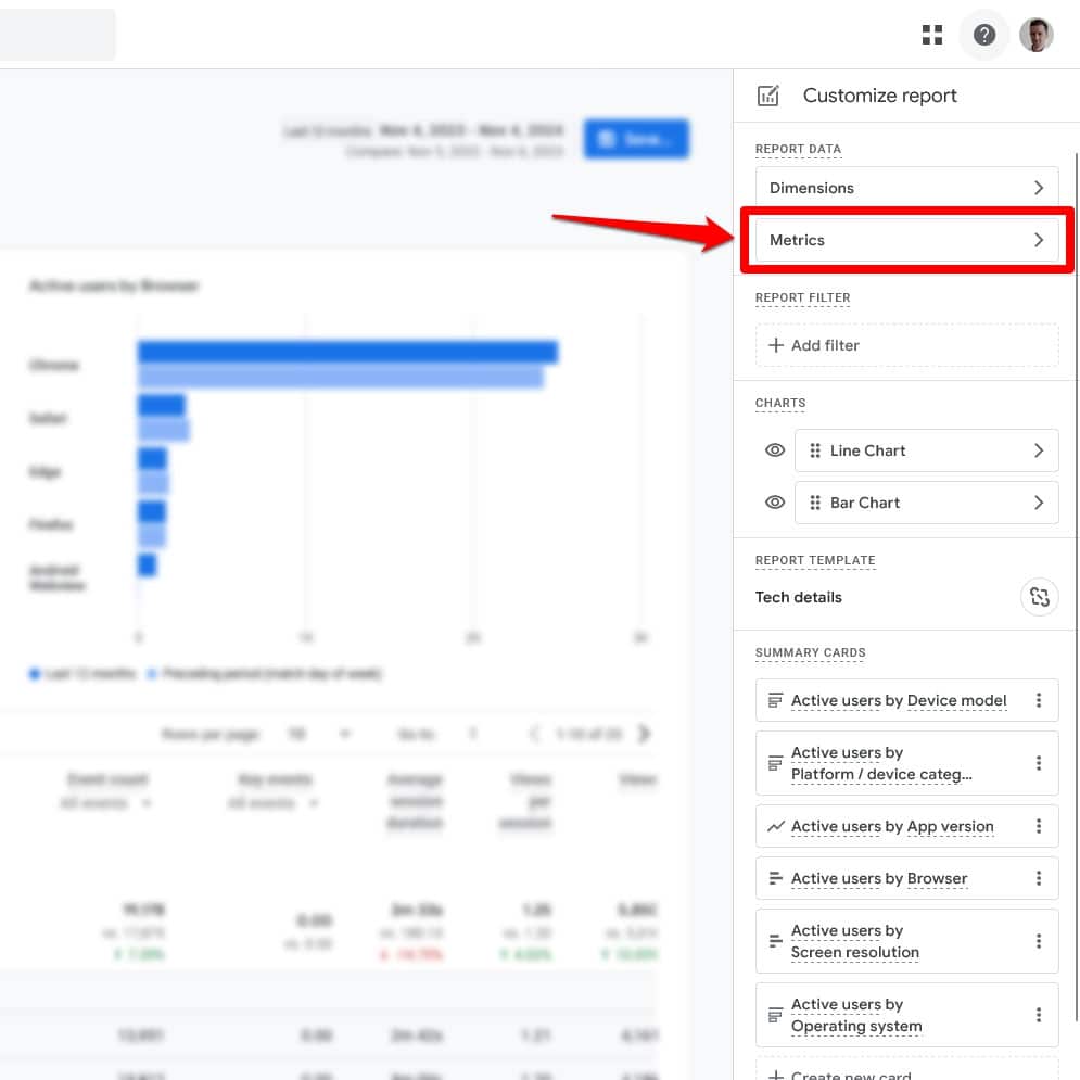 Editar métricas de relatório no Google Analytics