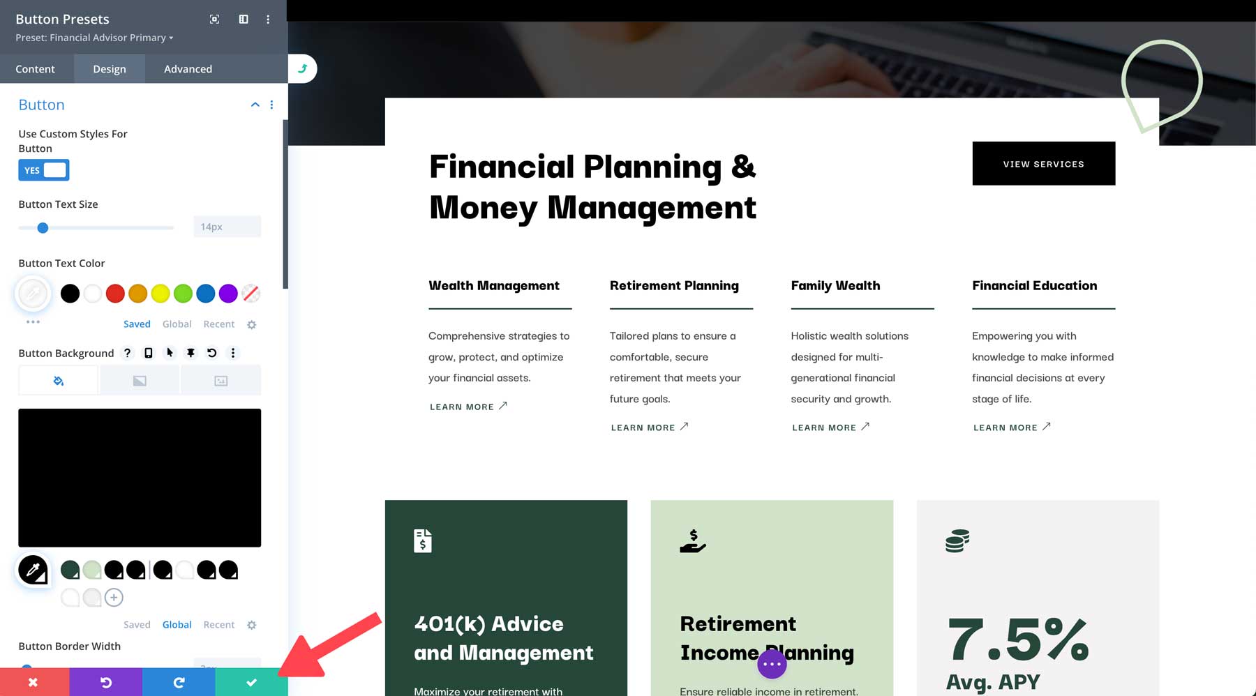 Site inicial de consultor financeiro para Divi