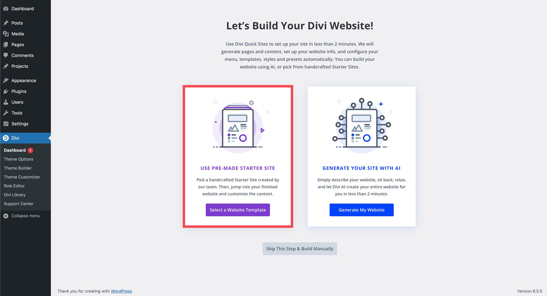 Site inicial de consultor financeiro para Divi