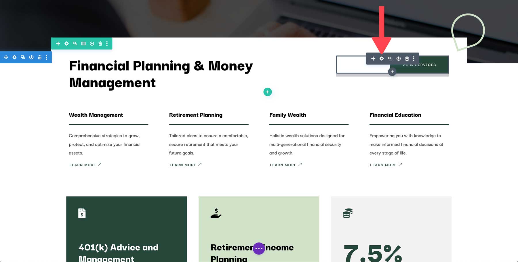 Site inicial de consultor financeiro para Divi