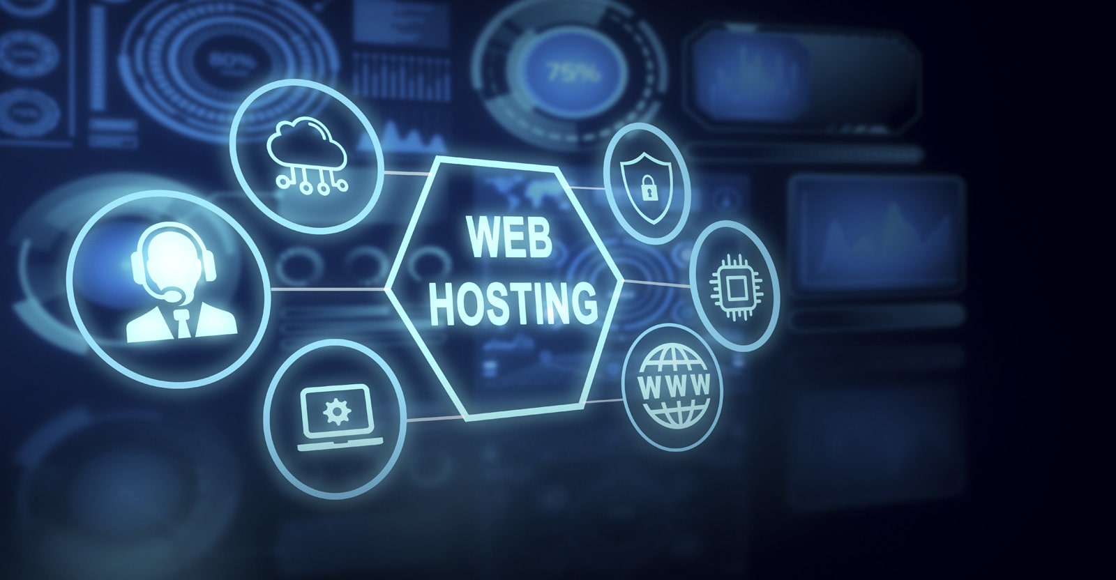 Grafica del web hosting e dei servizi ad esso associati.