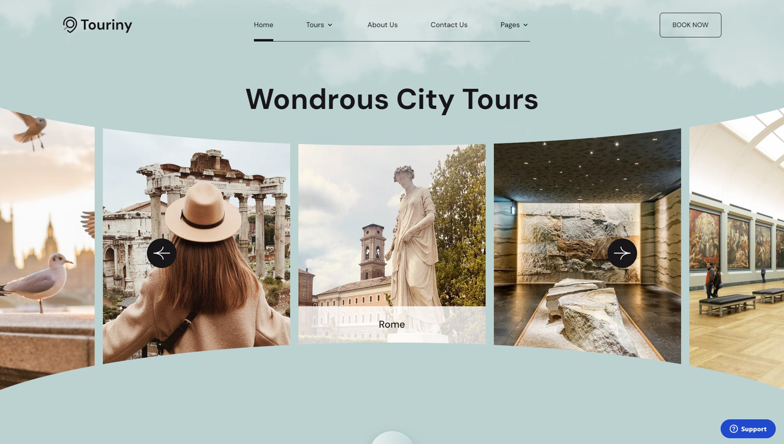 Rappresentazione di Touriny, un tema WordPress moderno e personalizzabile per i siti Web delle agenzie di viaggio.