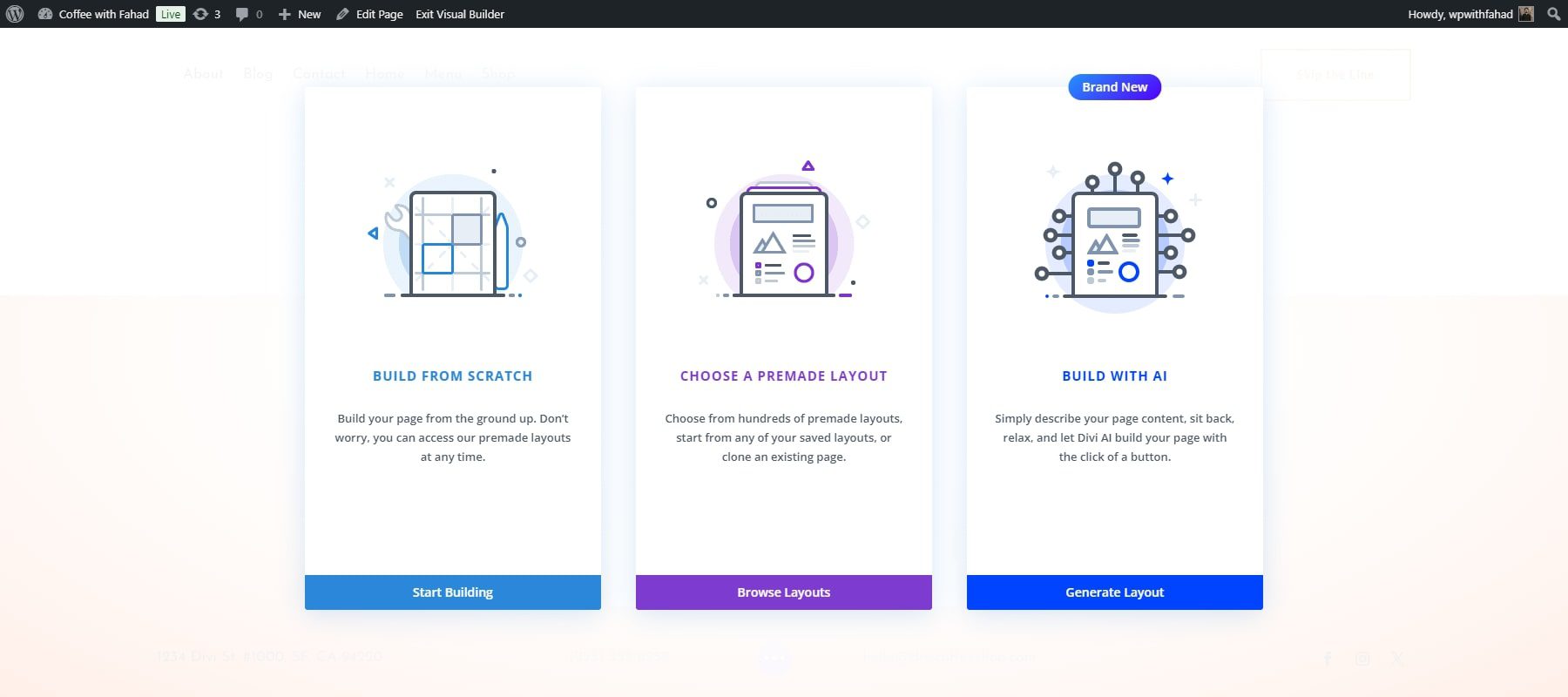 opsi pembuatan situs web divi