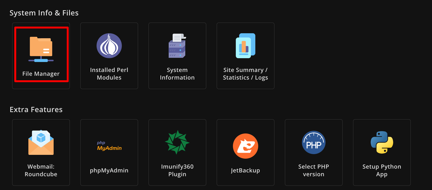 Bu resim cPanel'deki Dosya Yöneticisi seçeneğini göstermektedir