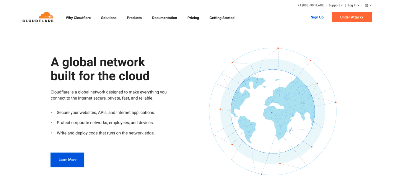 Die Cloudflare-Website.