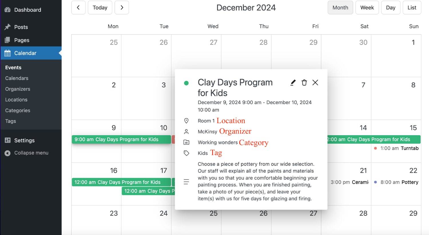 Taksonomi Kalender Acara WordPress.