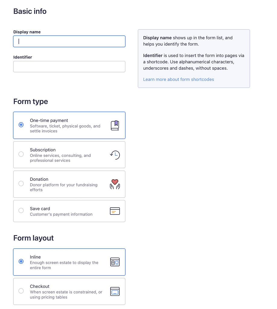 Membuat formulir pembayaran satu kali yang inline