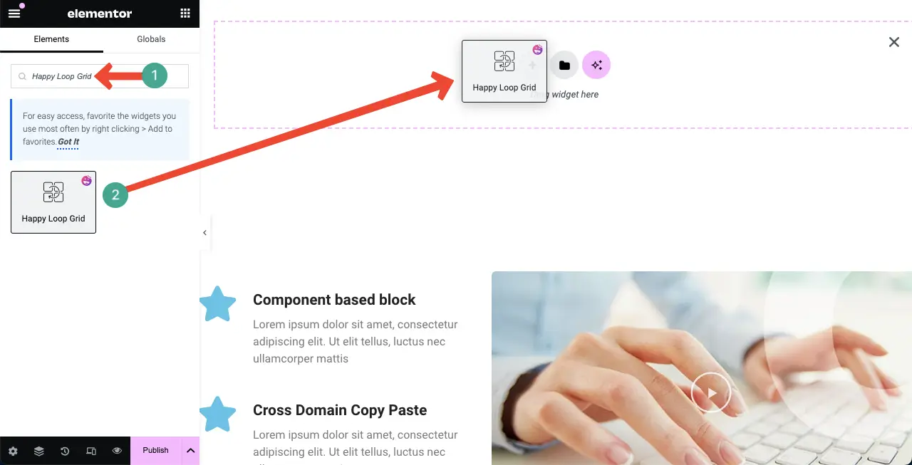 Drag-and-Drop the Loop Grid Widget to Your Page