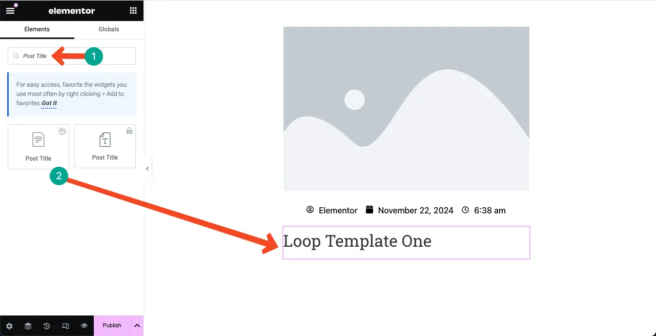 Add the Post Title widget to design the Loop Grid template