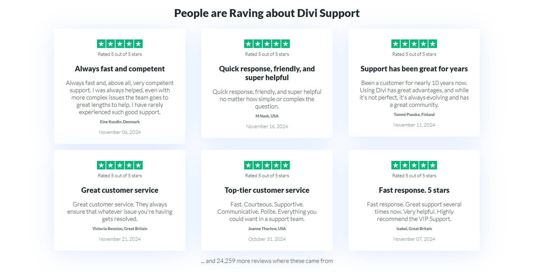 TrustPilot の Great Divi カスタマー サポートに関するレビュー