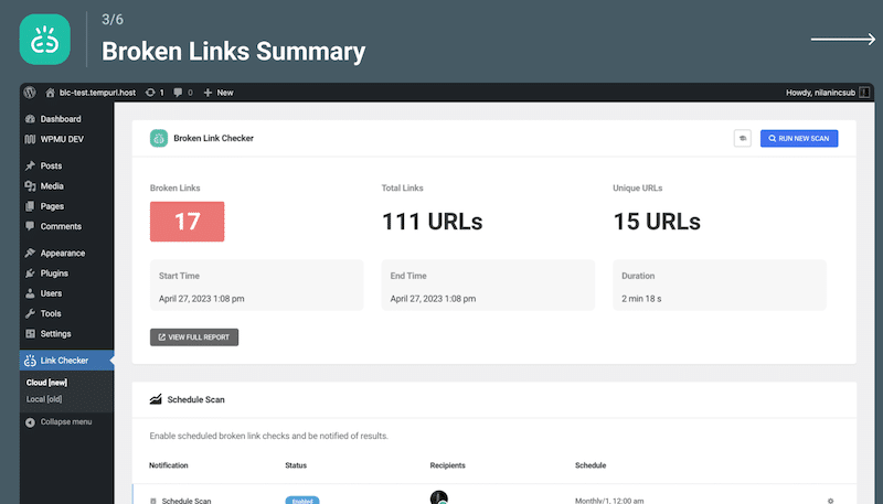 끊어진 링크 감지 예 - 출처: Broken Link Checker 