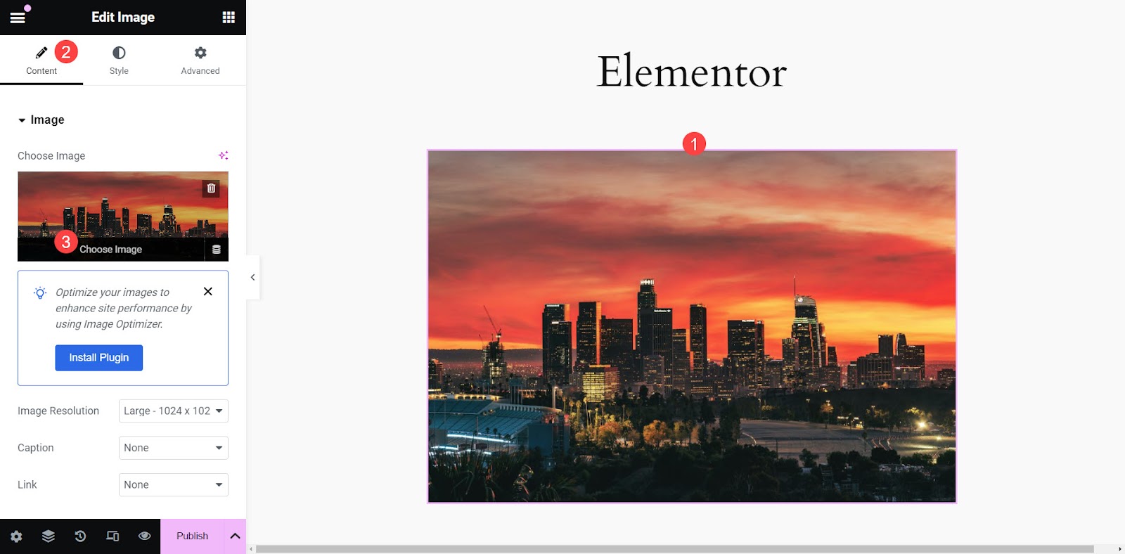 اختيار صورة في Elementor