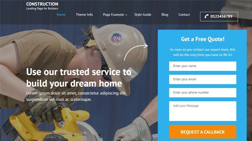 Zrzut ekranu darmowego motywu Construction Landing Page dla WordPress.