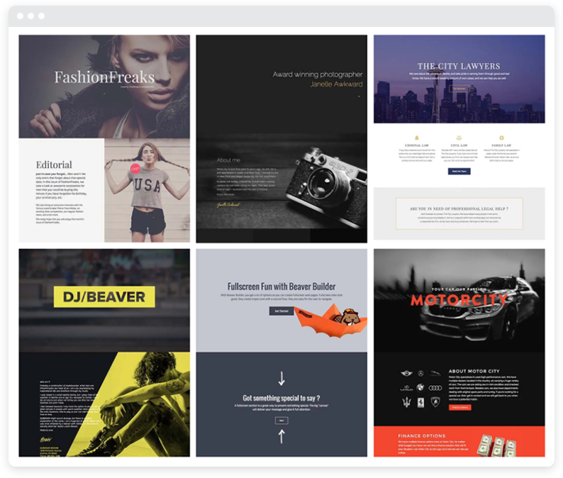 Enam contoh template Beaver Builder.