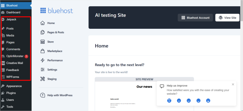 bluehost ai site ready