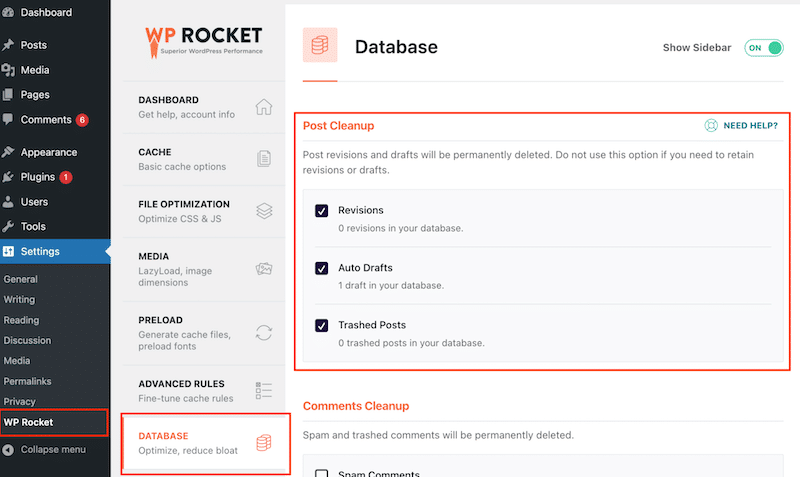 WP Rocket を使用して古い投稿リビジョンをすばやく削除する - 出典: WP Rocket  