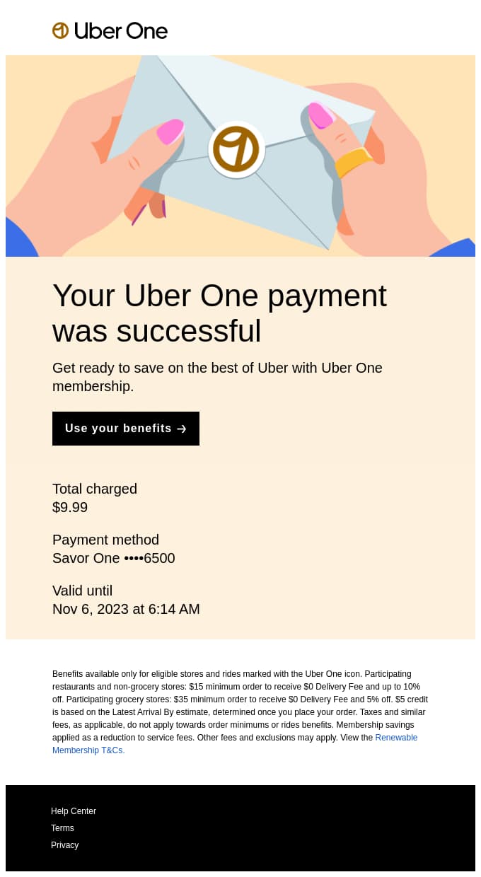 Uber による優れたトランザクション電子メール デザインの例 (Really Good Emails からの画像)