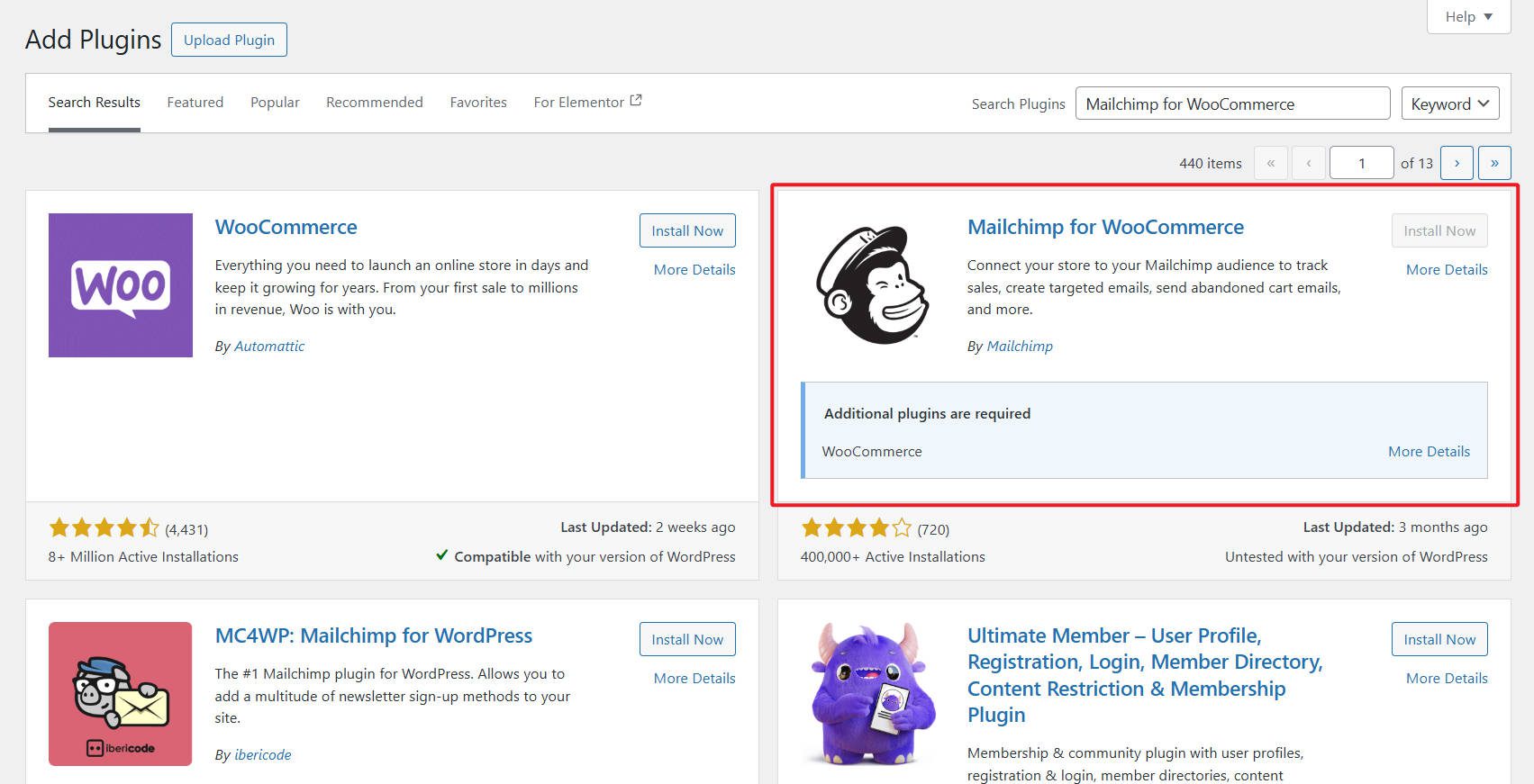 Pluginul Mailchimp pentru WooCommerce