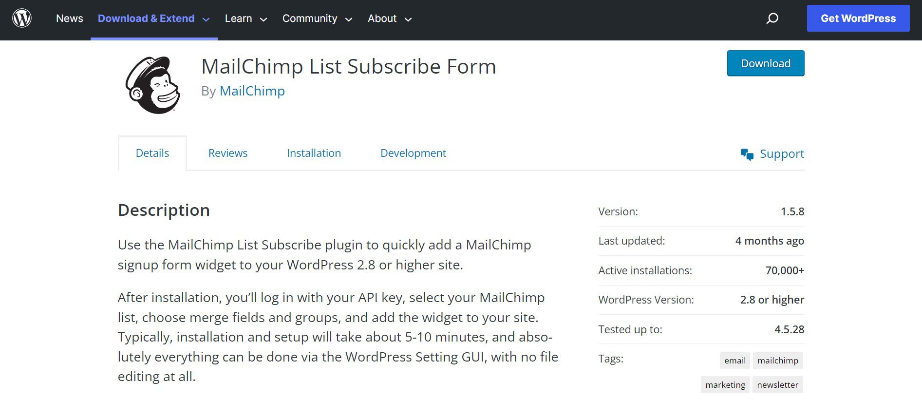 نموذج الاشتراك في تكامل Mailchimp WordPress