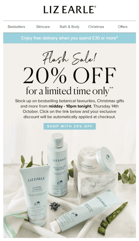 Email penjualan kilat Liz Earle