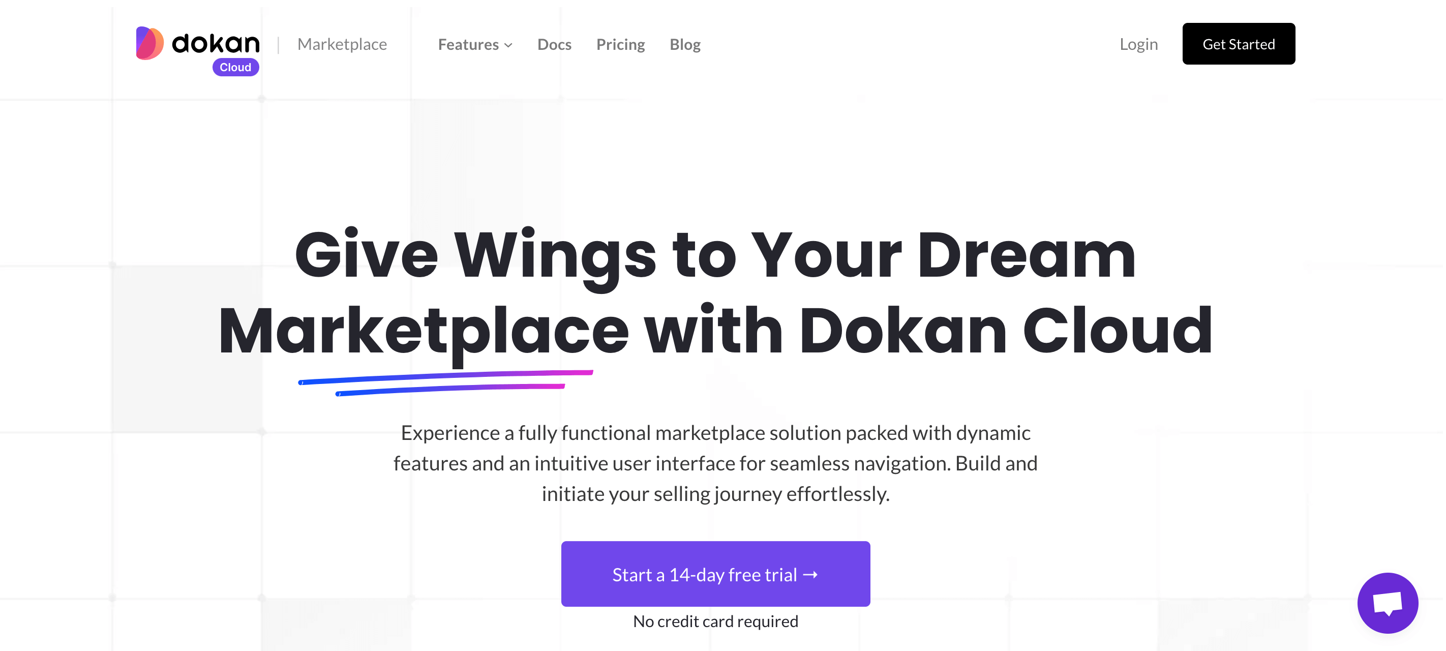 이 이미지는 Dokan Cloud Marketplace 웹 사이트의 홈페이지를 보여줍니다.