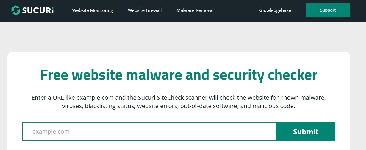 Sucuri の「無料 Web サイト マルウェアとセキュリティ チェッカー」ツールは Web サイトで入手できます。