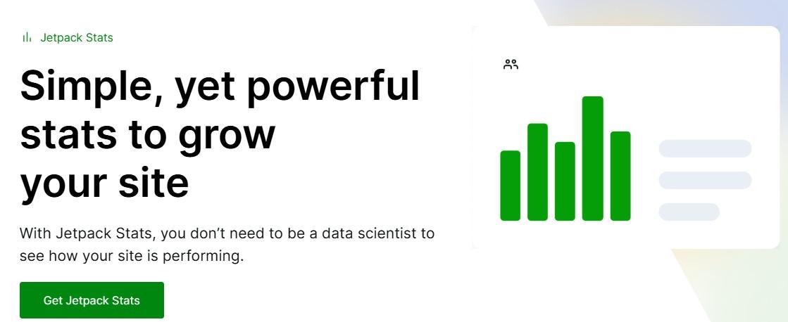 '사이트 성장을 위한 간단하면서도 강력한 통계'라는 텍스트가 포함된 Jetpack Stats 홈페이지.