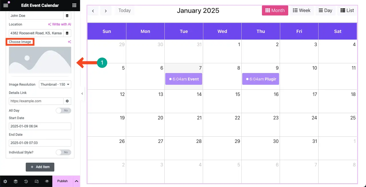 Add an image to the Event Calendar