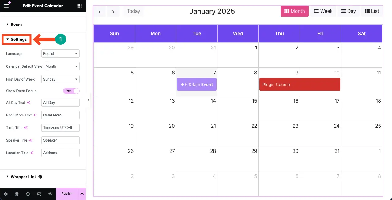 Configure Settings for the Event Calendar Widget