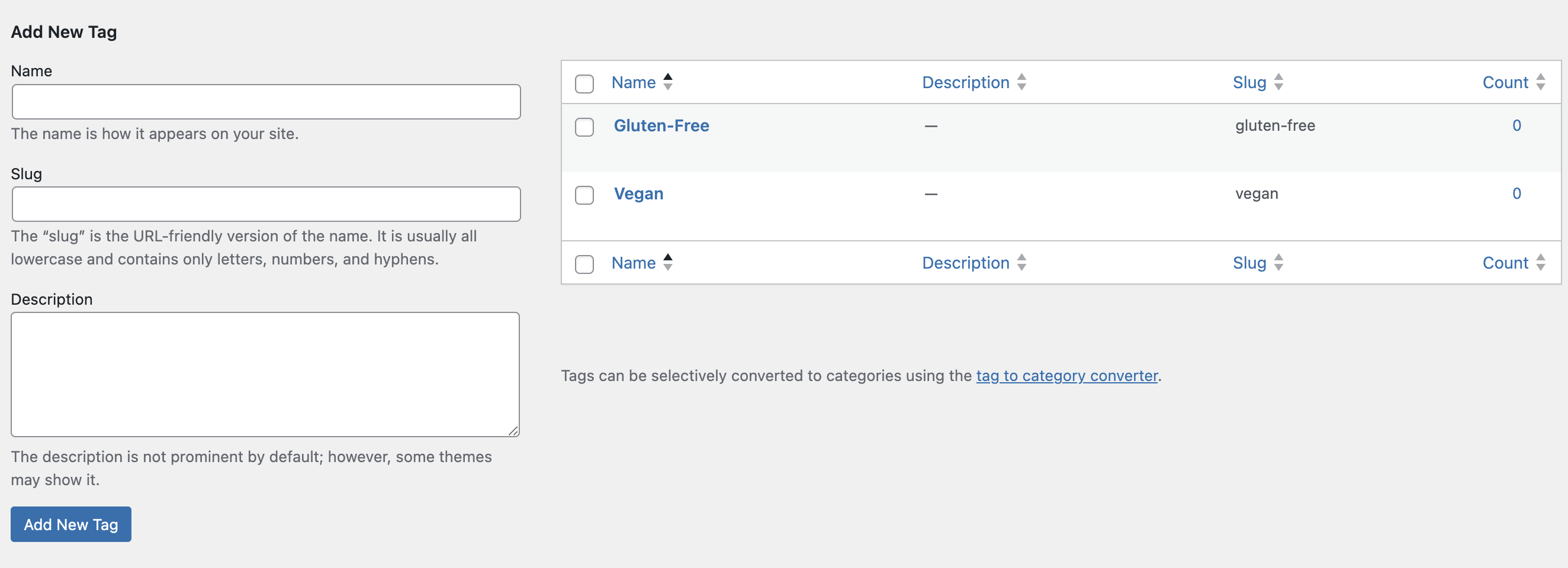 WordPress 內的標籤視窗