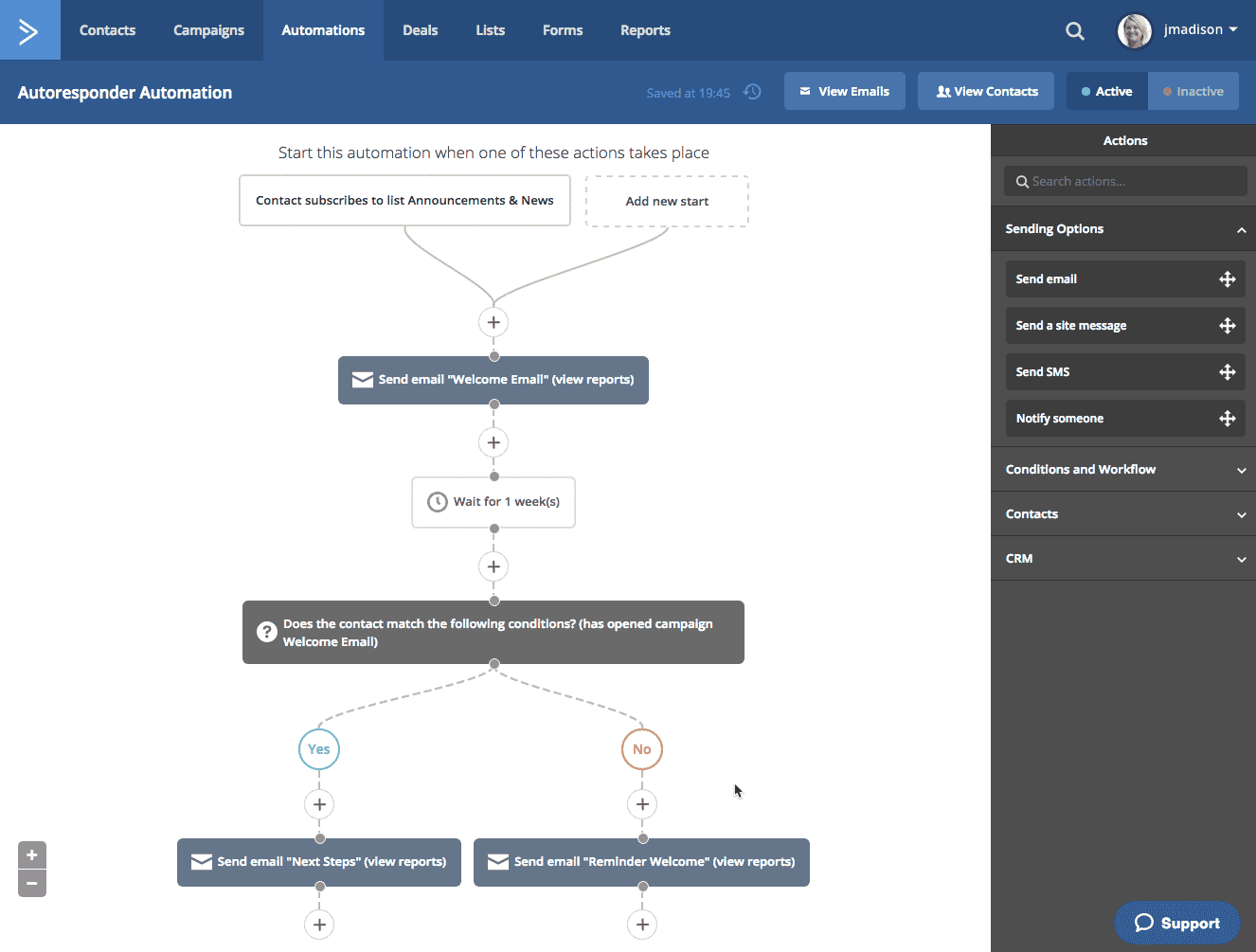 Exemple de générateur d'automatisation de flux de travail ActiveCampaign