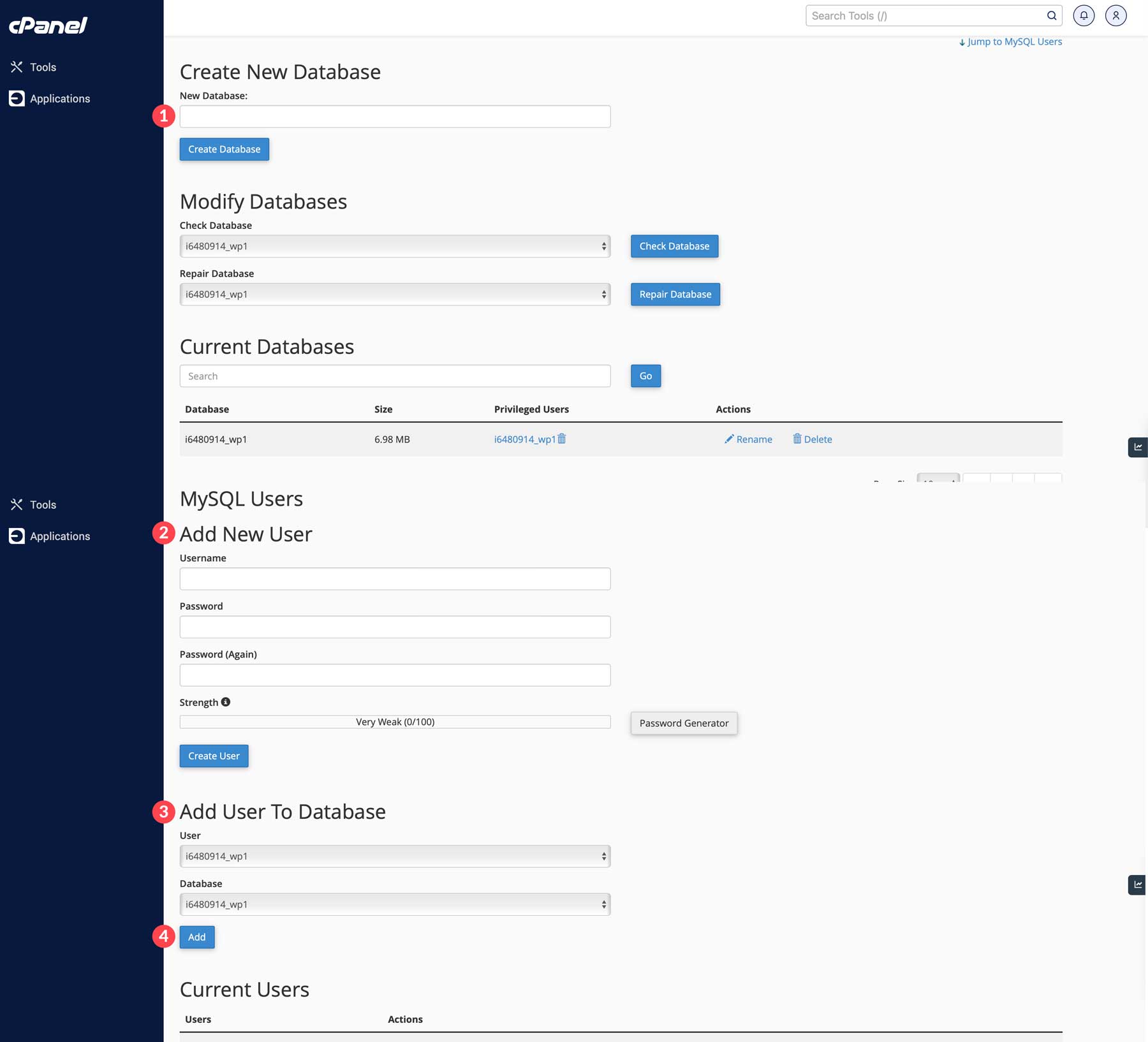 menambahkan pengguna basis data