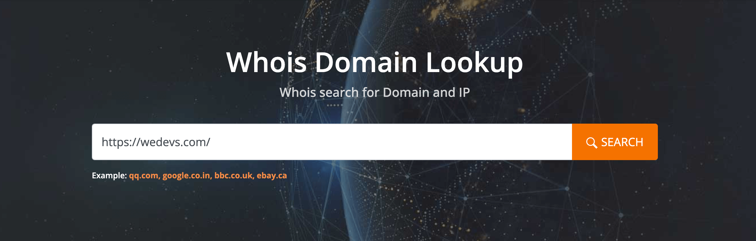 Esta é uma captura de tela da página inicial do Whois Lookup