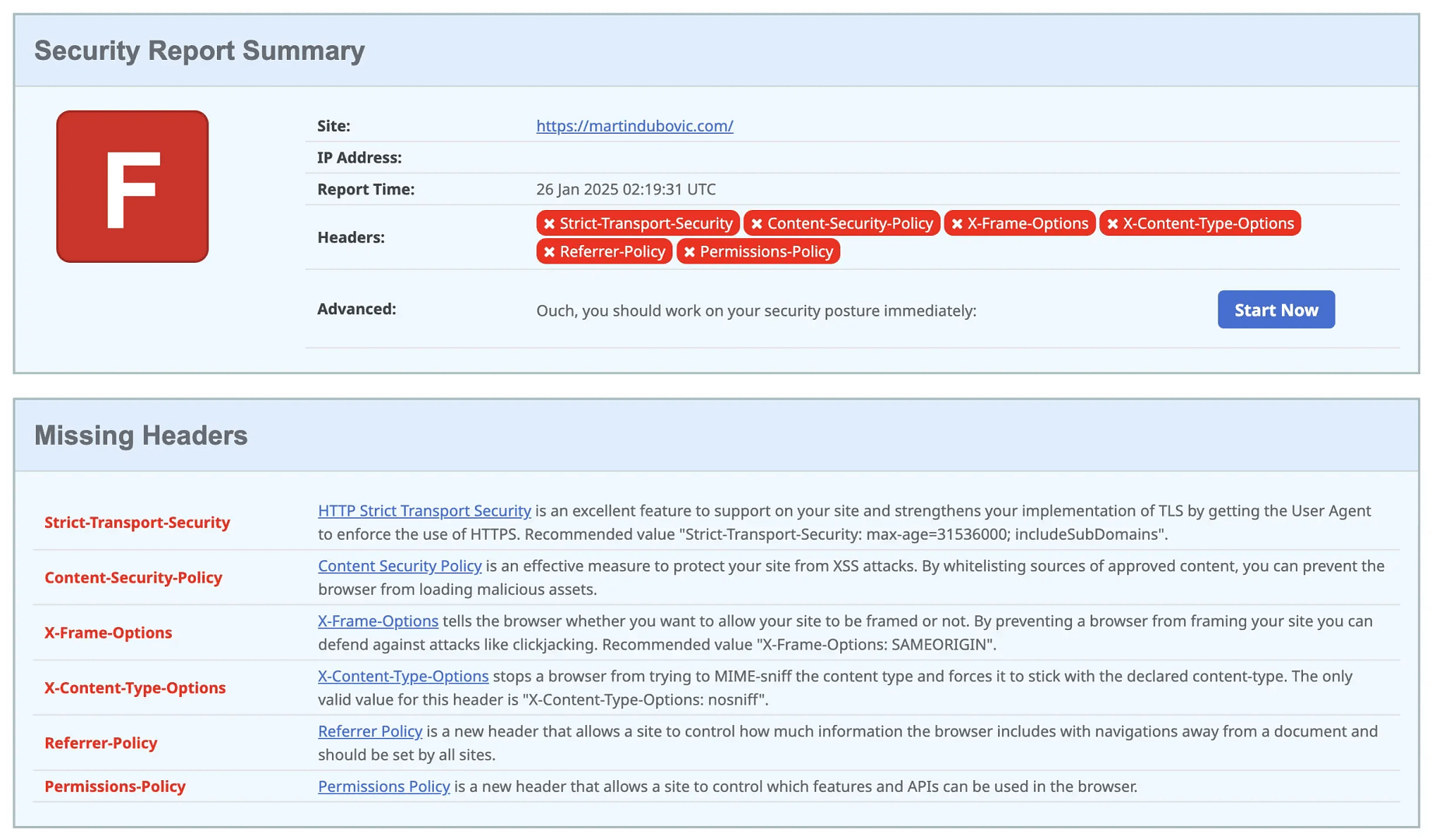 SecurityHeaders.comセキュリティスキャンに失敗しました。