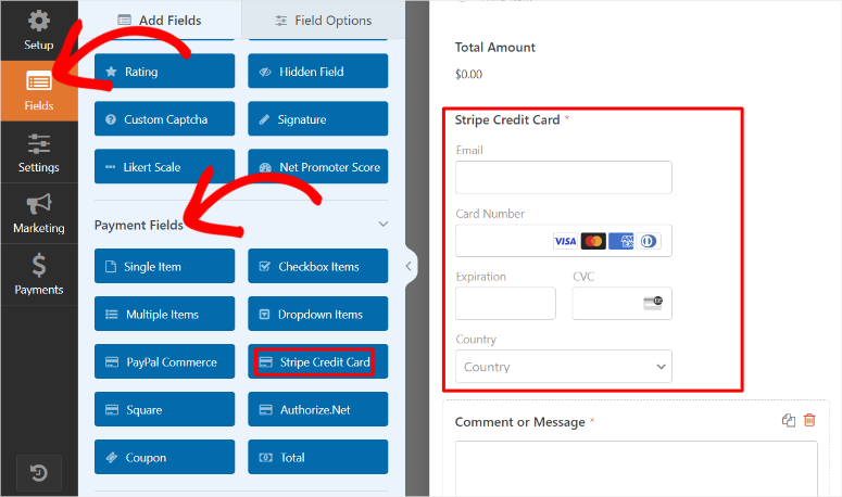 wpforms add stripe field