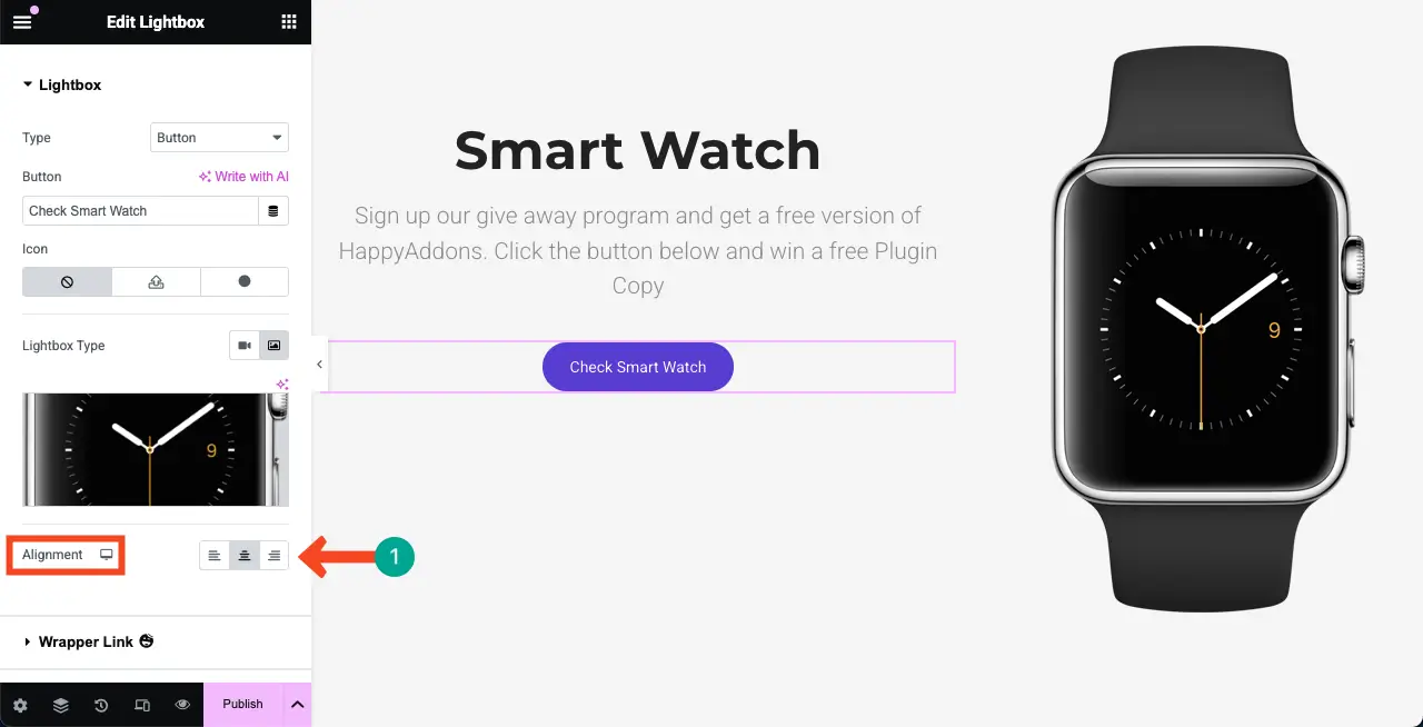 Set alignment for the lightbox widget