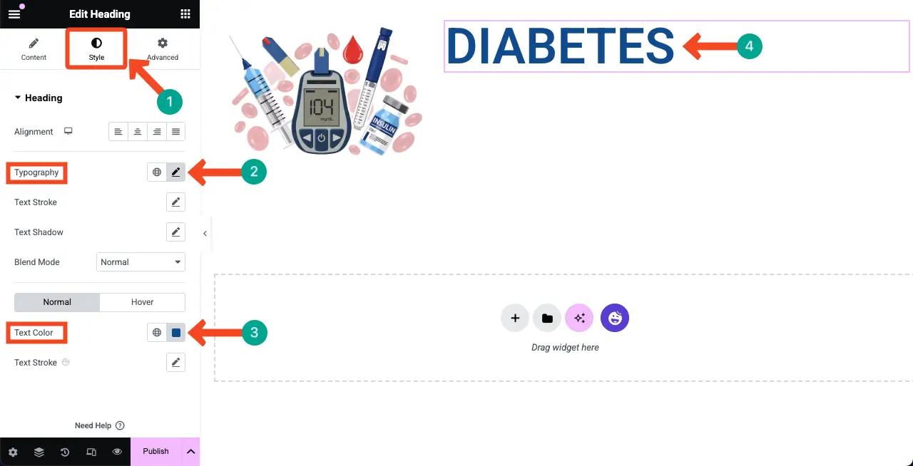 Stylize the heading widget for the infographic page