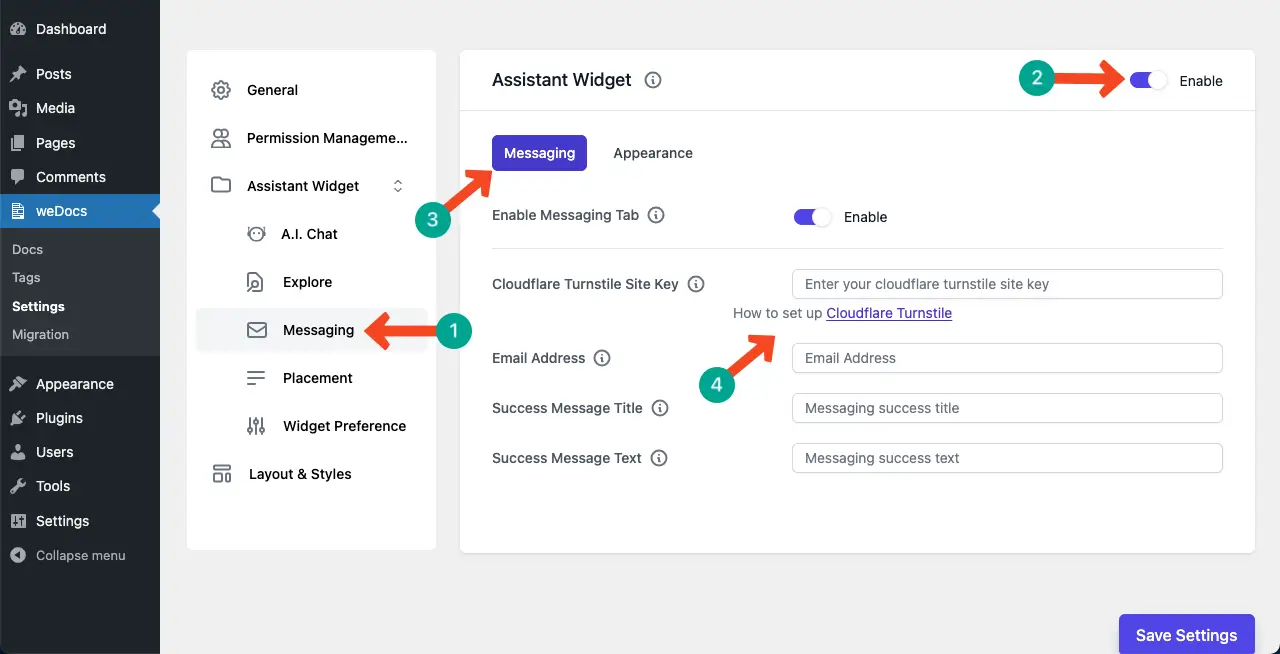 Enable the messaging option in weDocs