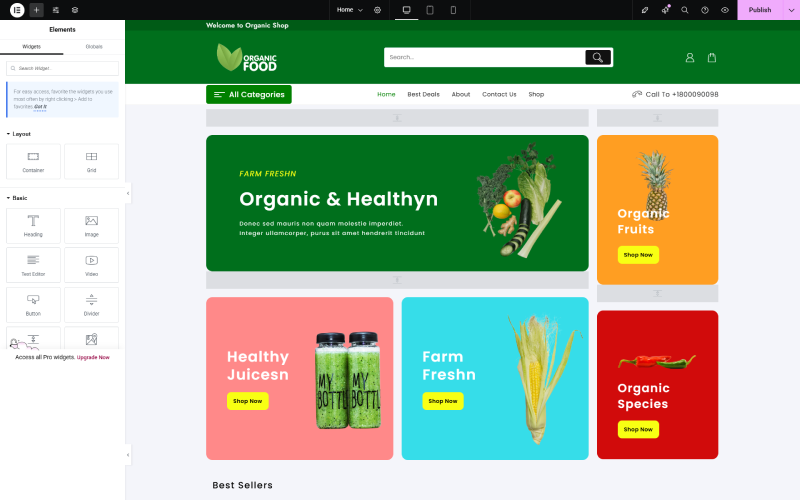 elementor page organic food