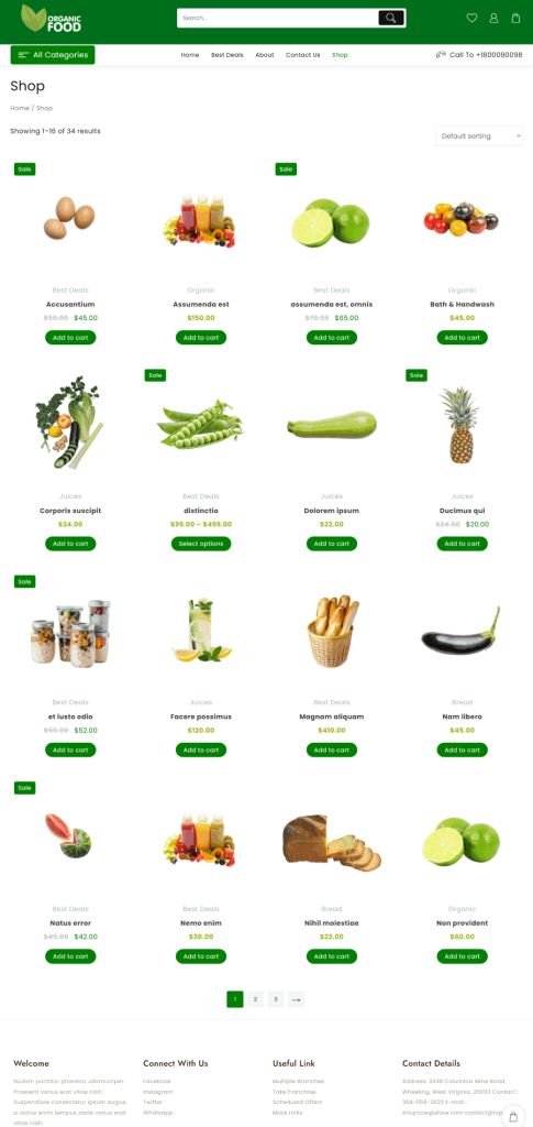 shop page organic food