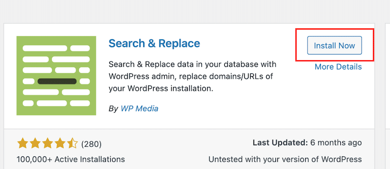 Instalando o plug -in de pesquisa e substituição - fonte: meu administrador do WordPress