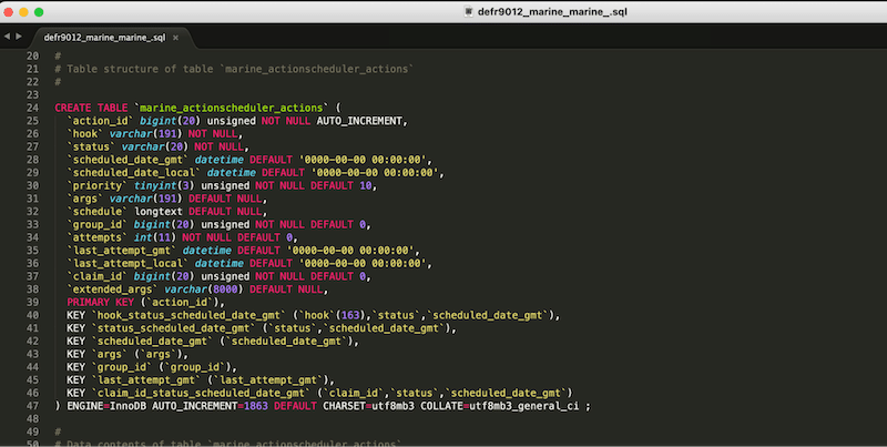 Meu banco de dados backup com pesquisa e substituição - fonte: meu arquivo no sublimetext