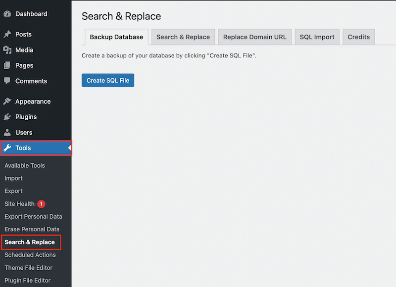 TAB 1 - Pesquise e substitua o plug -in - Fonte: A pesquisa e substituição do administrador